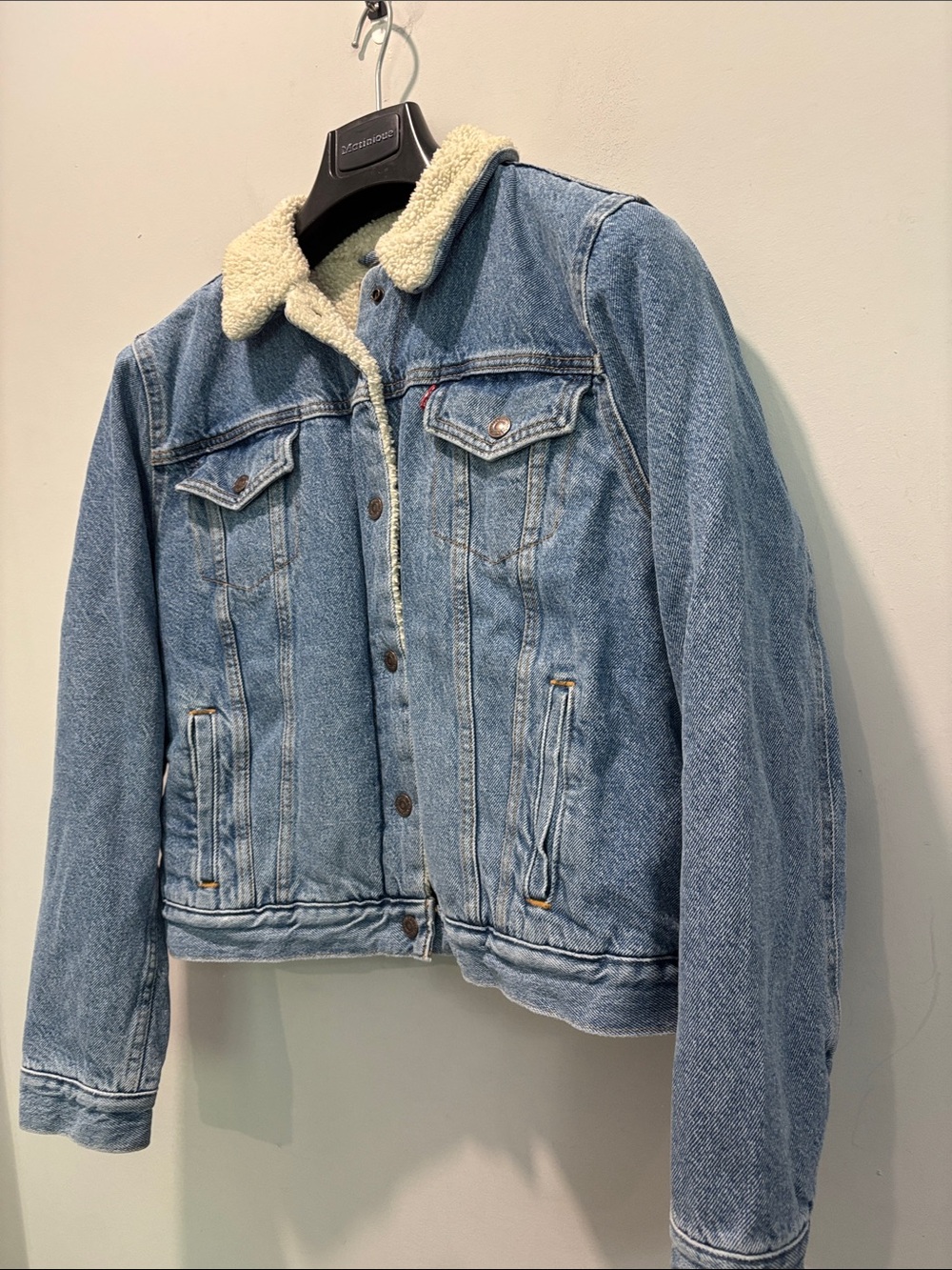 Levi’s Women’s Blue Denim Sherpa Jacket Cream Collar Trucker Size xl - Picture 10 of 15